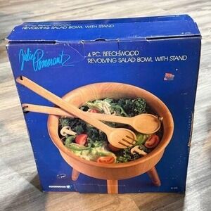 Vintage wood Julie Pomerantz 4pc Beechwood Revolving Bowl Stand Set Serving dish